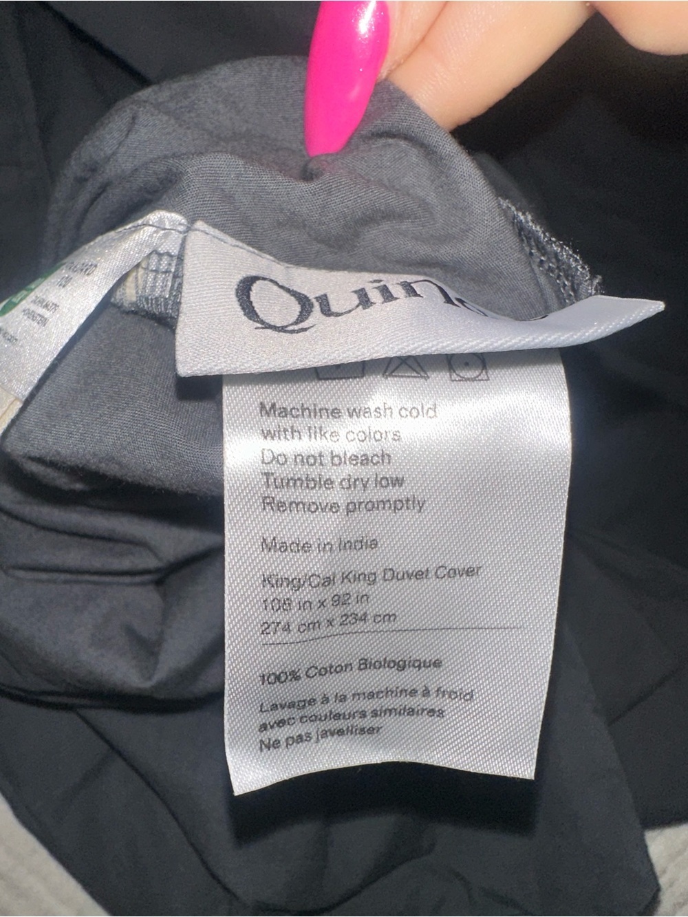 QUINCE 100% Organic Cotton Duvet Cover w/Shams Charcoal Gray King/CalKing - NWOT - Picture 5 of 6